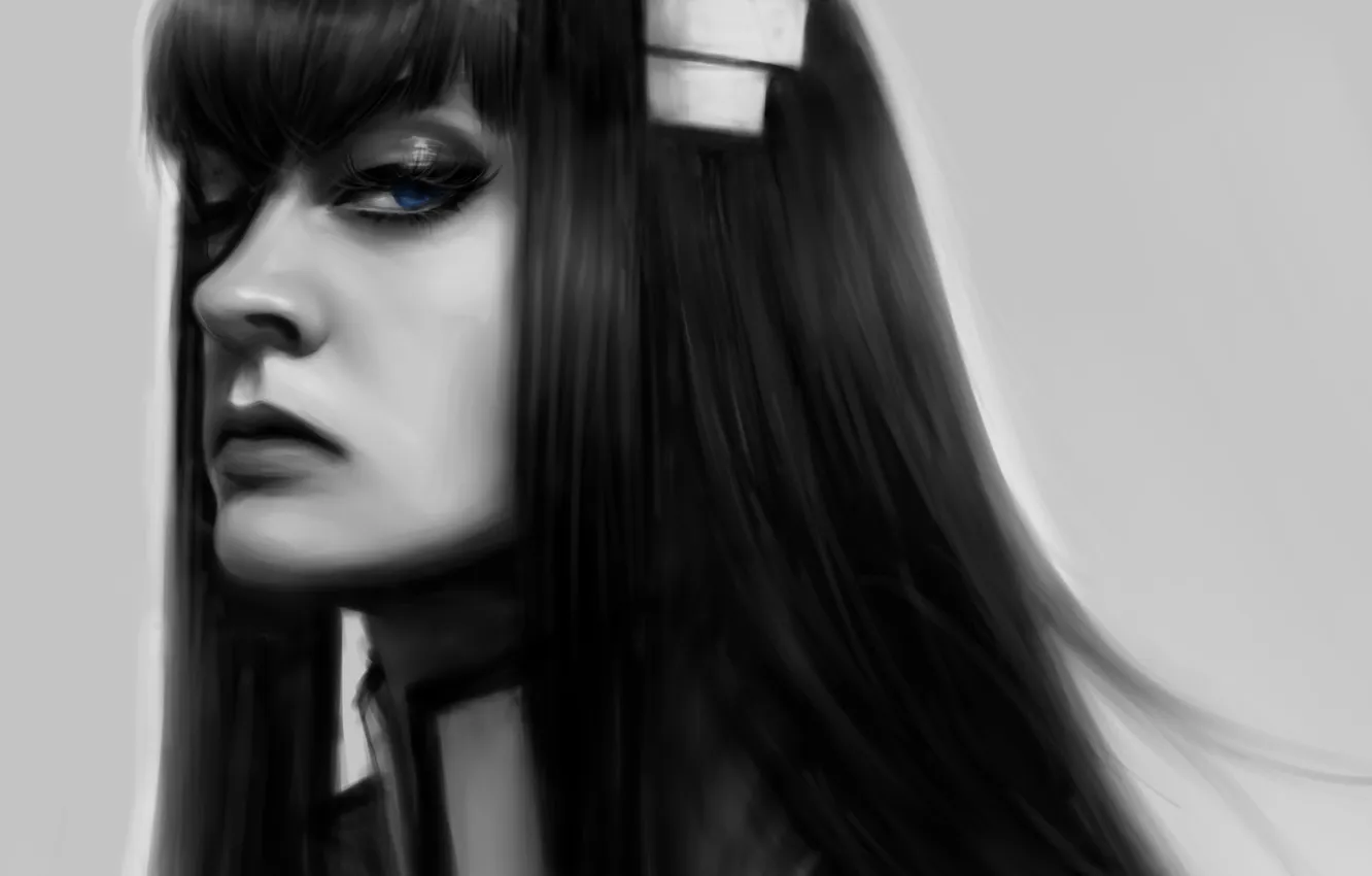 Photo wallpaper girl, face, art, black and white, monochrome, Mochifin, kill la kill, kiryu's satsuki
