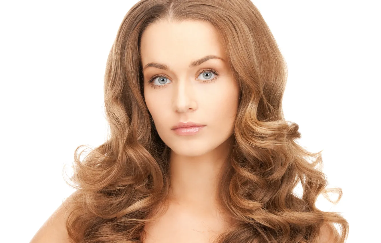 Photo wallpaper look, girl, gray-eyed, lush hair, brown hair