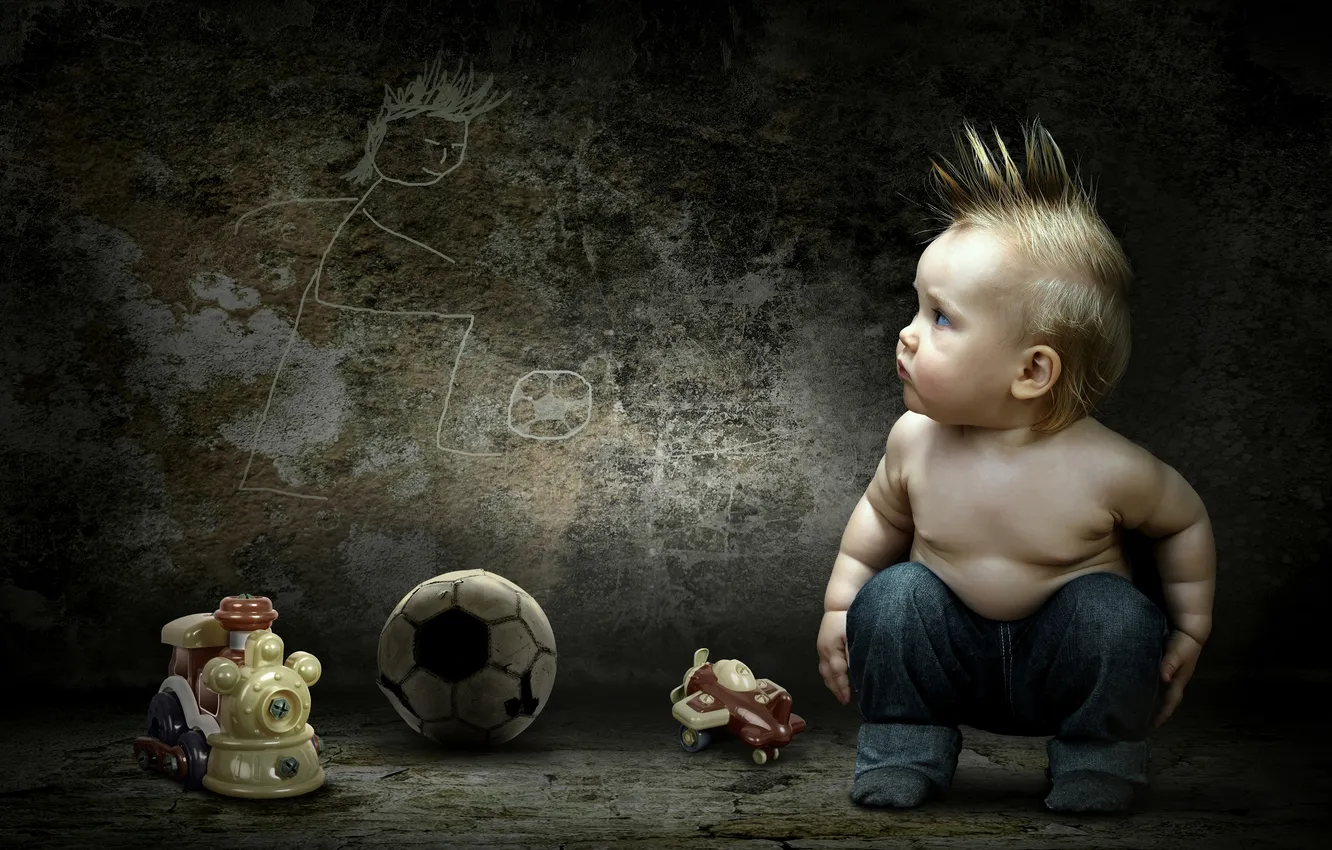Photo wallpaper wall, toys, figure, the ball, boy, baby