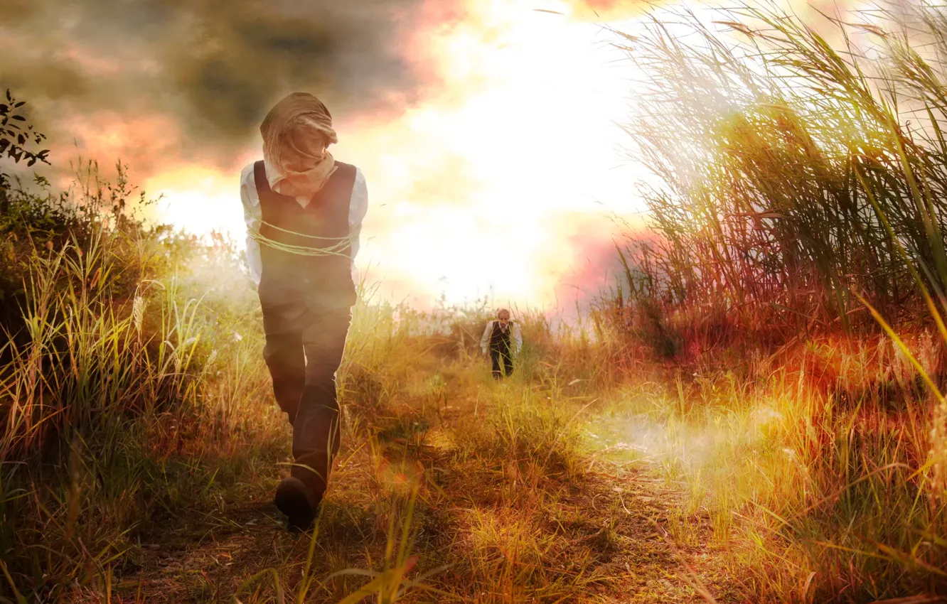 Photo wallpaper people, rope, art, bag