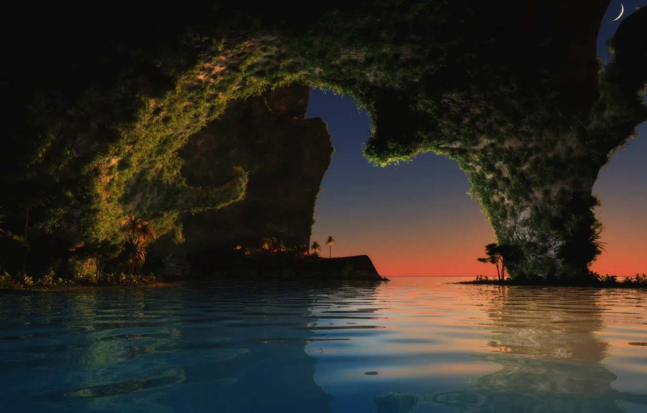 Photo wallpaper sea, the sky, water, rocks, earth, the moon, Palma, Hole In The Wall