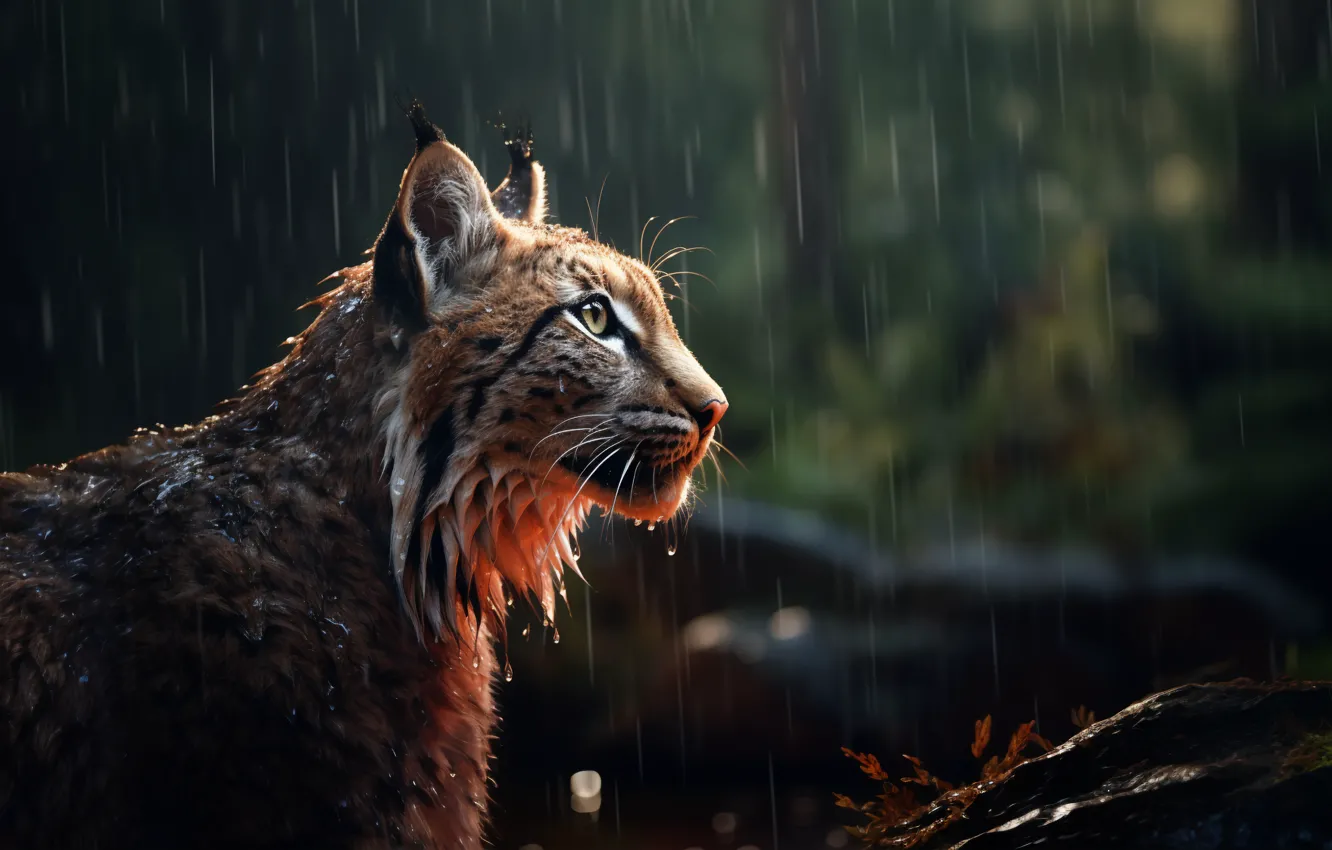 Photo wallpaper forest, look, drops, light, nature, pose, stones, wet