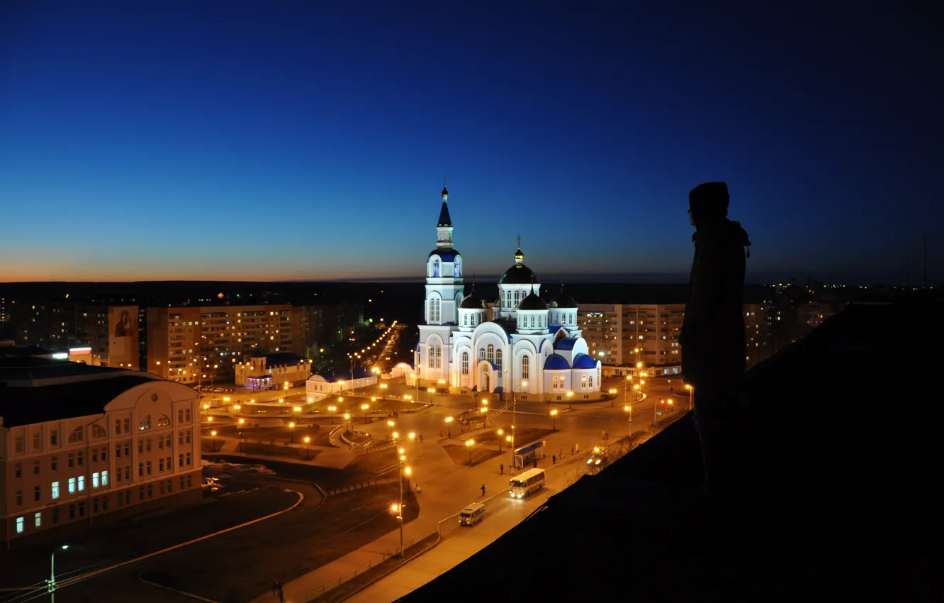 Photo wallpaper the city, the evening, temple, architecture, Russia, Saransk