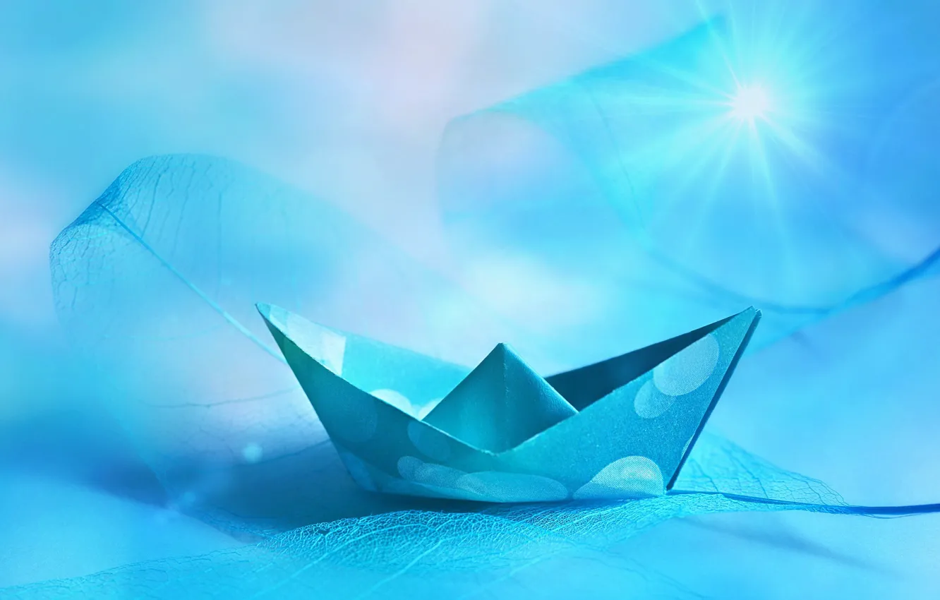 Photo wallpaper blue, leaf, boat