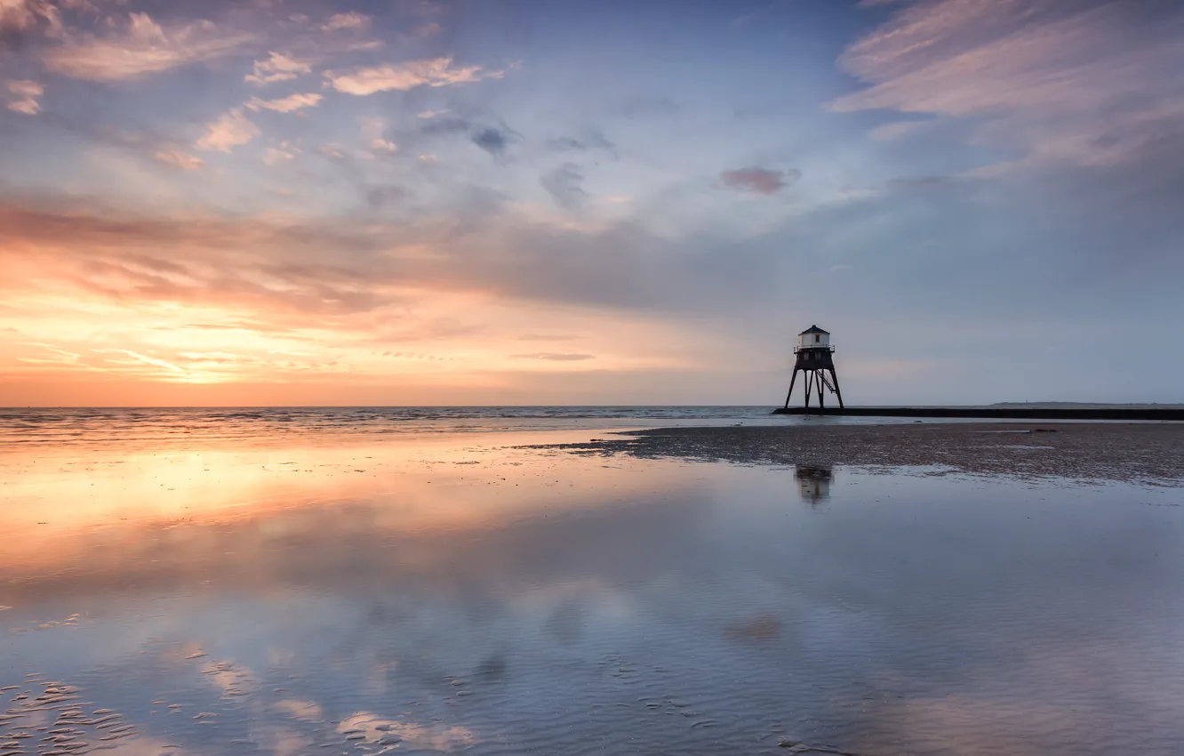 Photo wallpaper sea, beach, nature, reflection, lighthouse