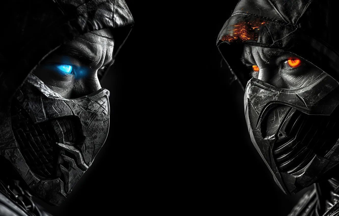 Photo wallpaper Mortal Kombat, Scorpion, Sub-Zero, black background