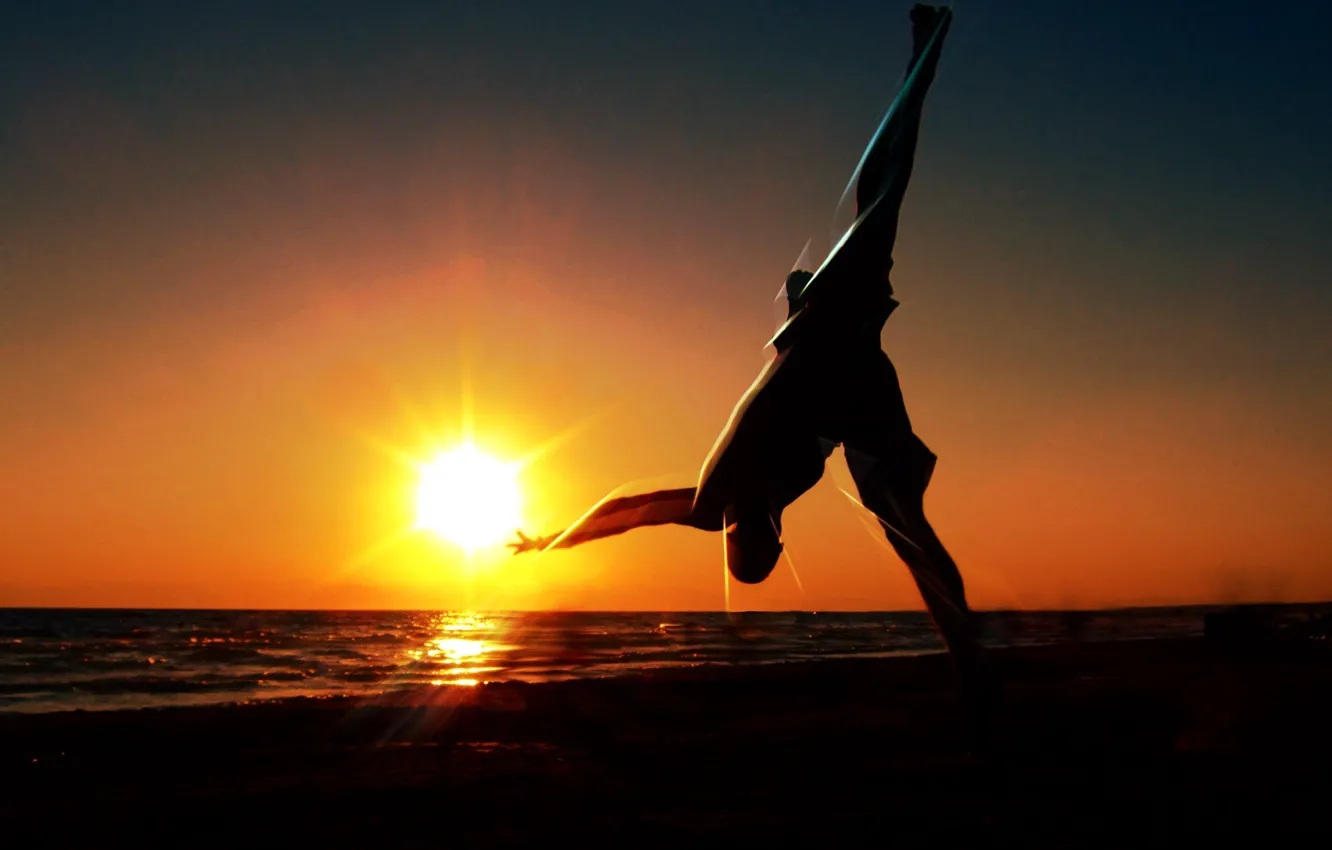 Photo wallpaper the sun, sunset, nature, Wallpaper, gymnastics