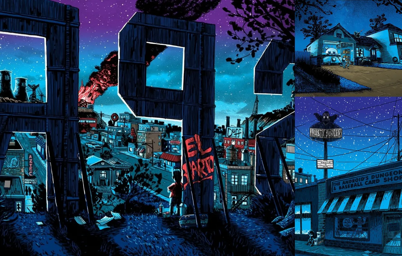 Photo wallpaper Simpsons, art, Springfield, tim doyle