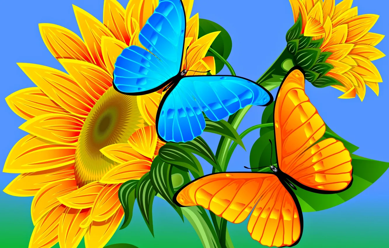 Photo wallpaper abstraction, butterfly, vector, bright, podsolnuh