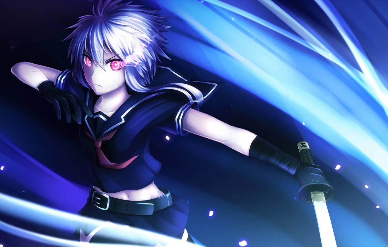 Photo wallpaper look, girl, weapons, magic, anger, gesture, art, ume