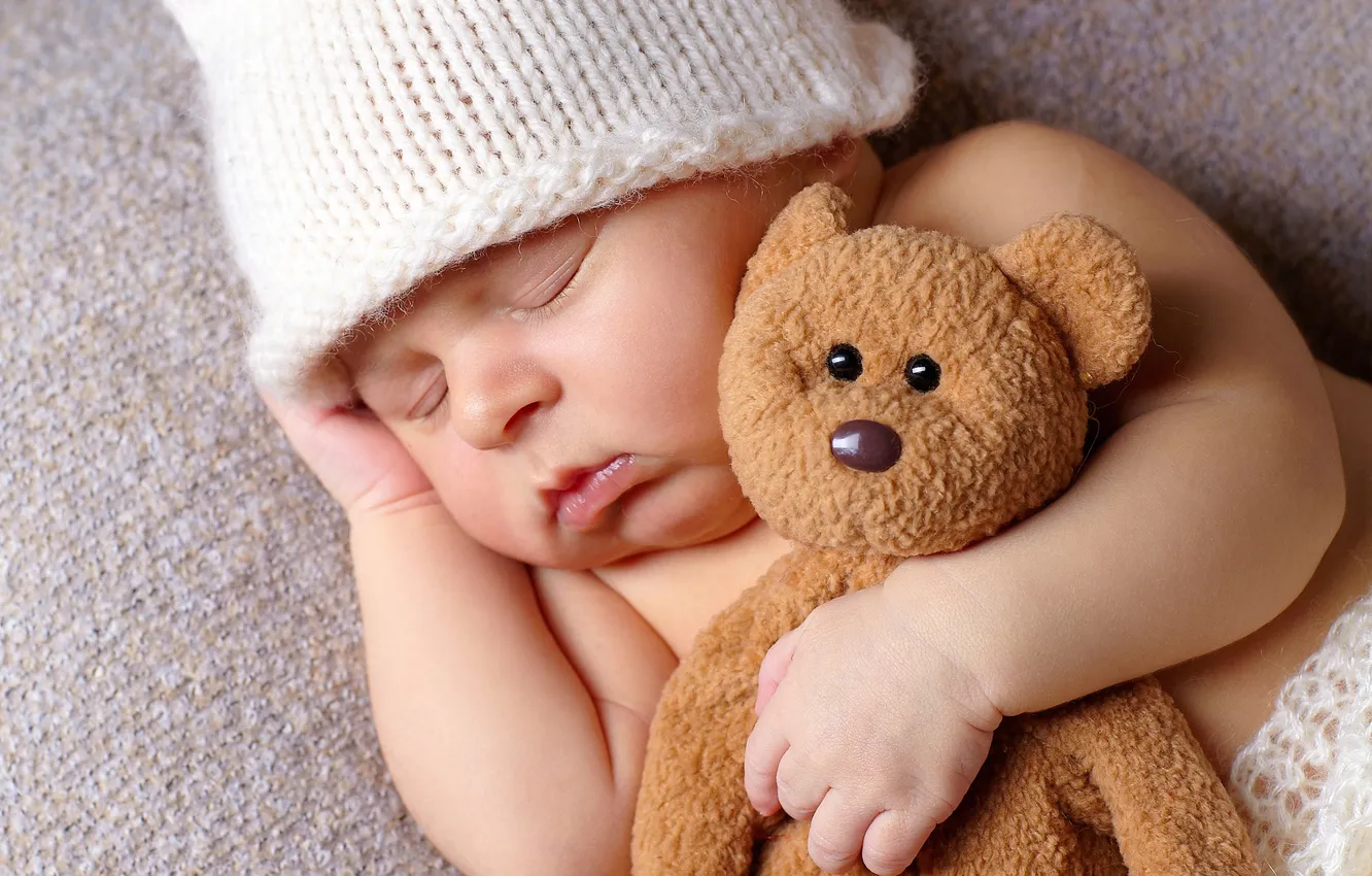 Photo wallpaper children, toy, bear, toy, bear, child, baby
