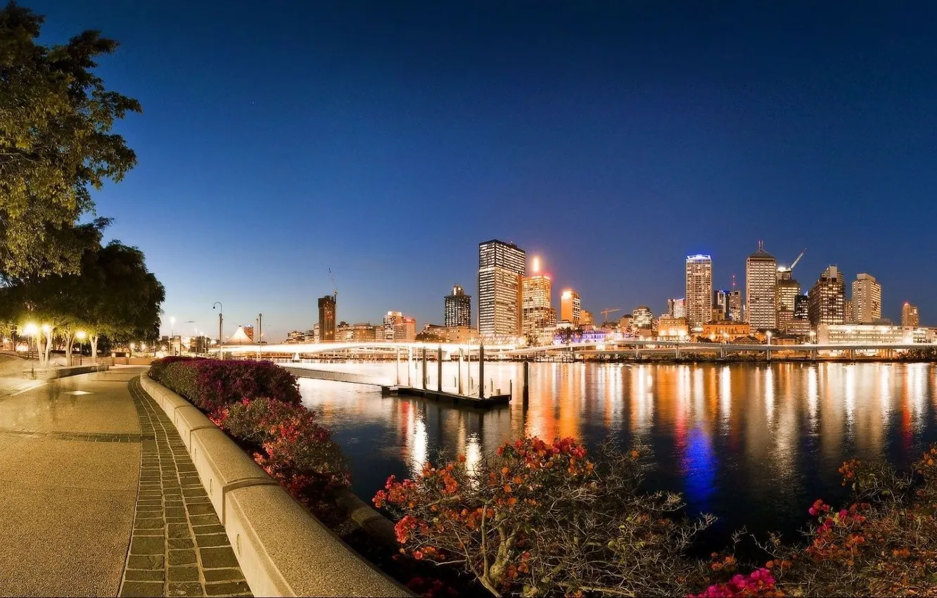 Photo wallpaper the city, lights, Park, the evening, promenade