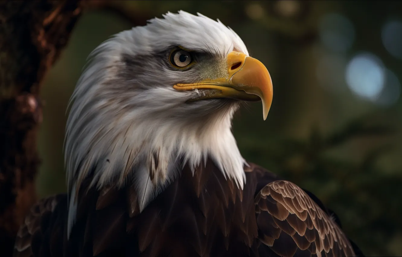 Photo wallpaper Bird, Beak, Face, Predator, Digital art, Bald eagle, Eagle, Closeup