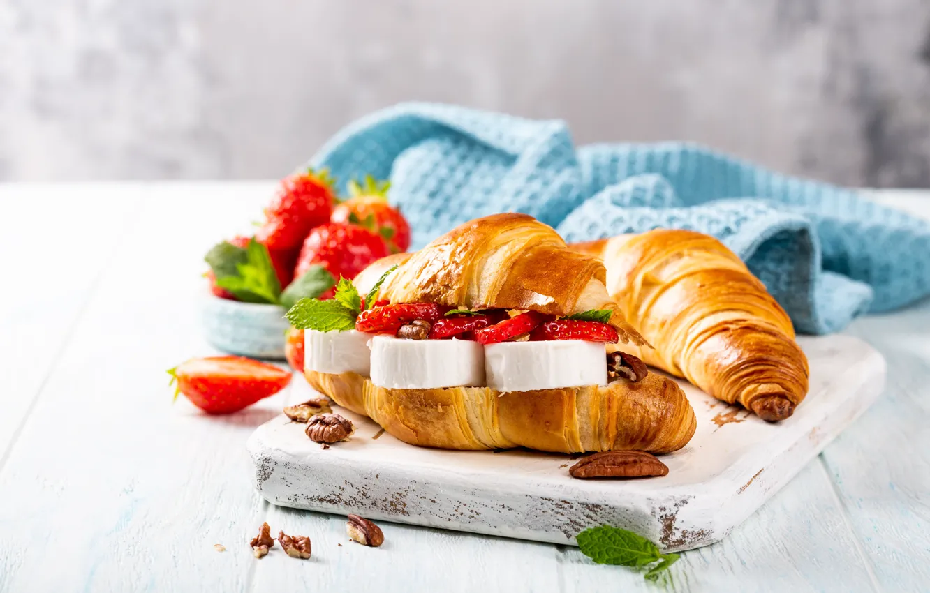 Photo wallpaper Breakfast, strawberry, croissant, sandwiches, Iryna Melnyk