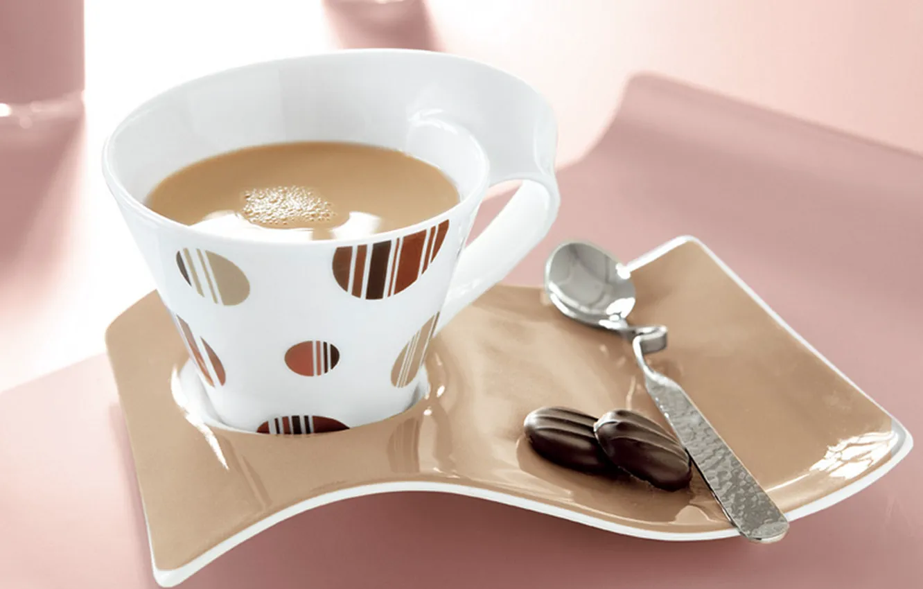 Photo wallpaper table, plate, spoon, Cup, drink