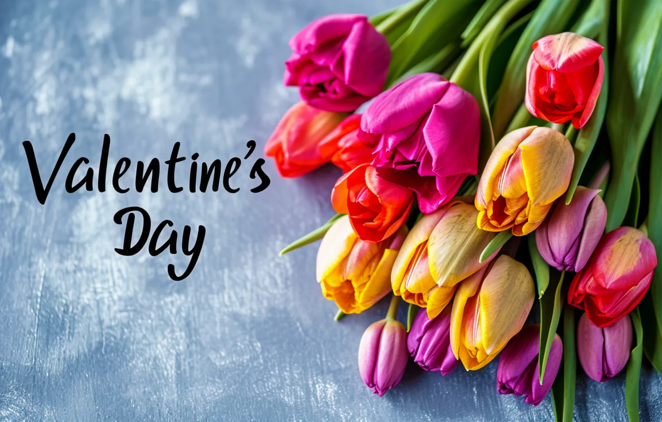 Photo wallpaper love, flowers, romance, bouquet, colorful, tulips, love, Valentine's day
