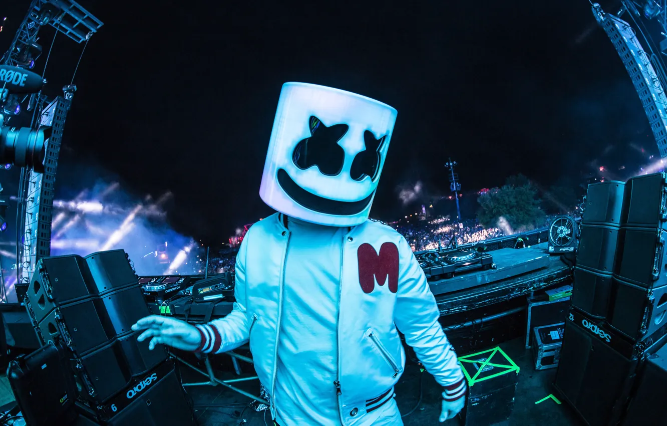 Photo wallpaper mask, concert, DJ, marshmallow, Marshmello