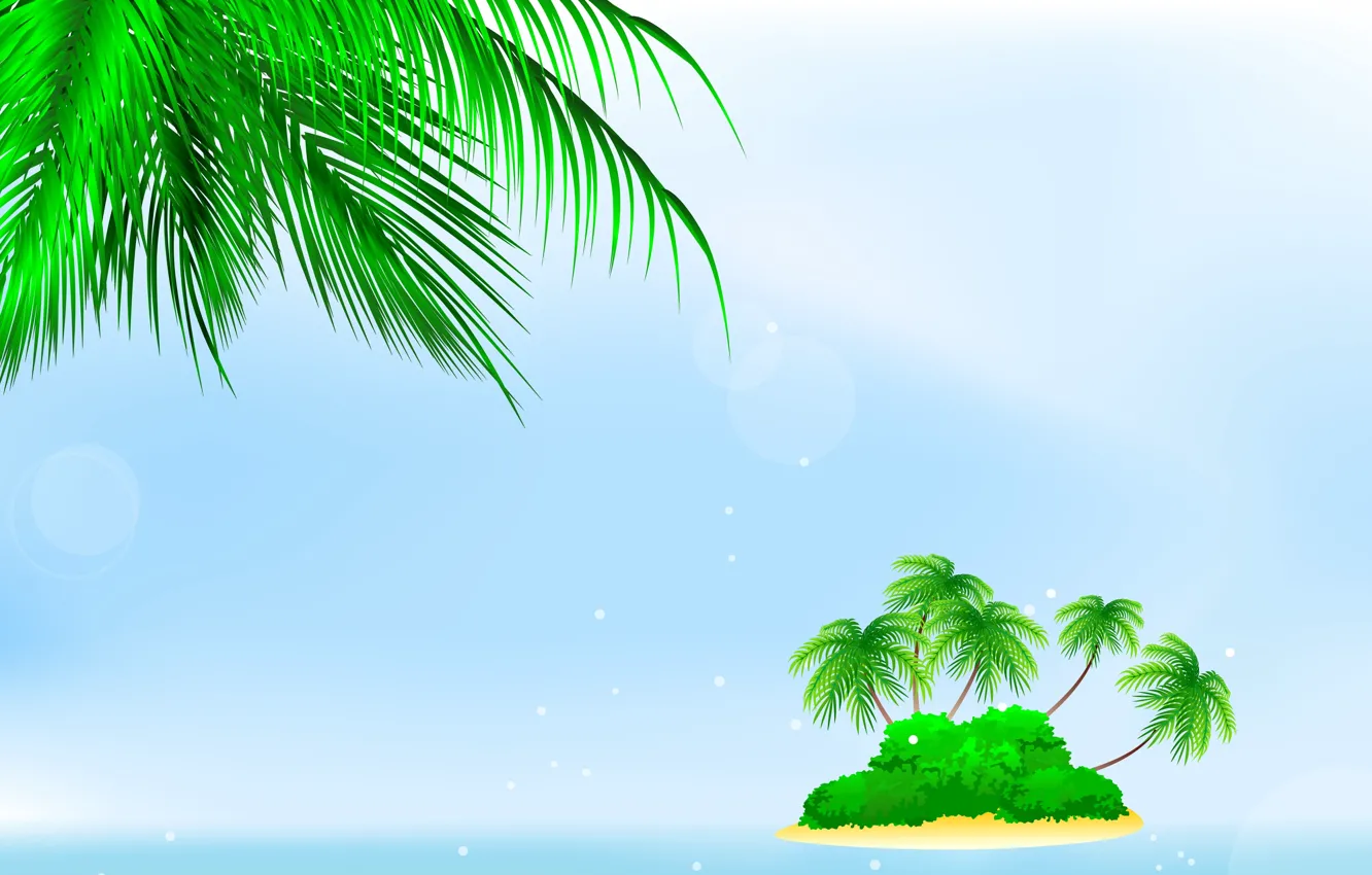Photo wallpaper sea, palm trees, island, the bushes, bushes, palm trees, sea island