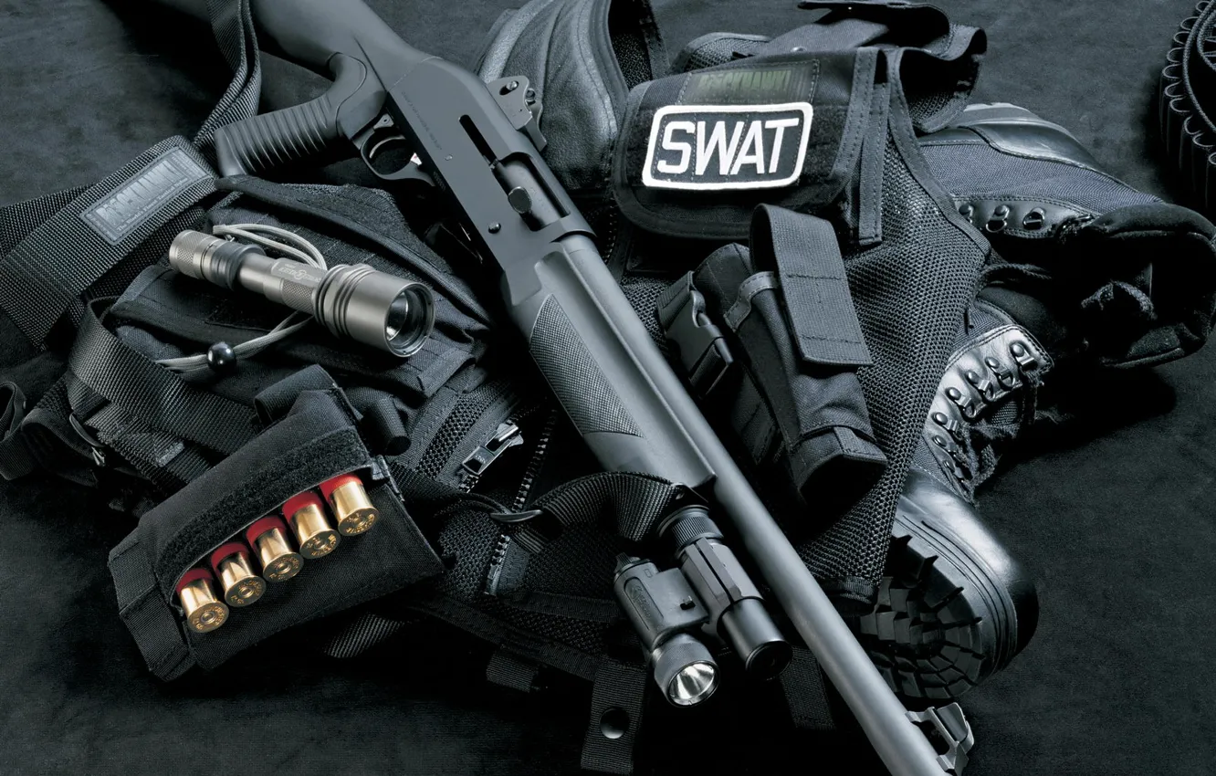 Photo wallpaper weapons, shotgun, Vest, swat