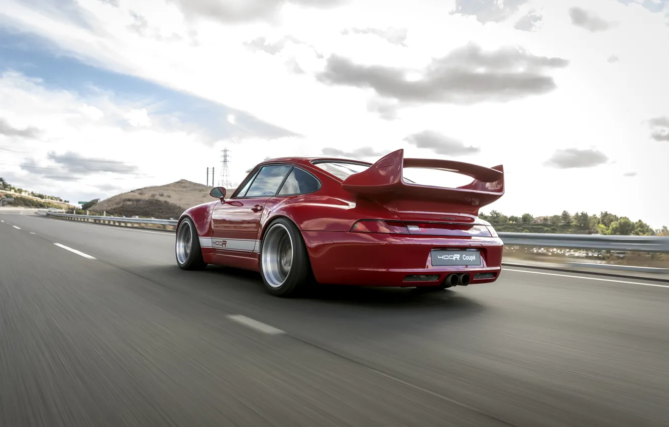 Photo wallpaper road, red, movement, coupe, 911, Porsche, back, 993
