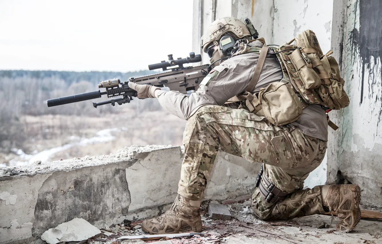 Photo wallpaper soldier, ranger, sniper, pose
