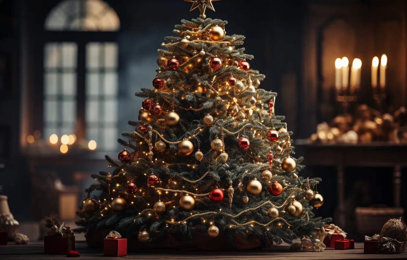 Photo wallpaper decoration, balls, tree, Christmas, New year, Christmas, balls, tree