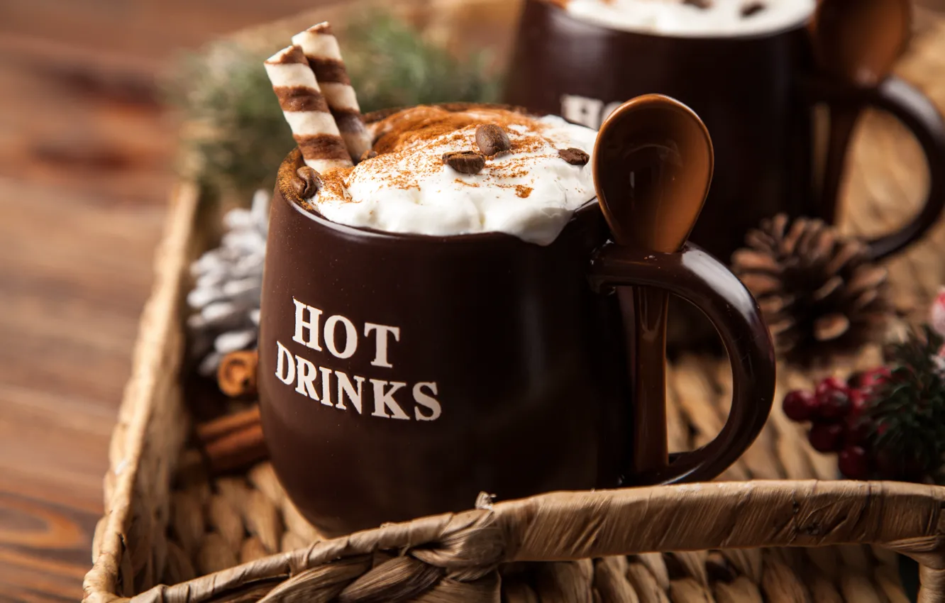 Photo wallpaper coffee, chocolate, cream, Cup, hot, cinnamon, cup, cocoa