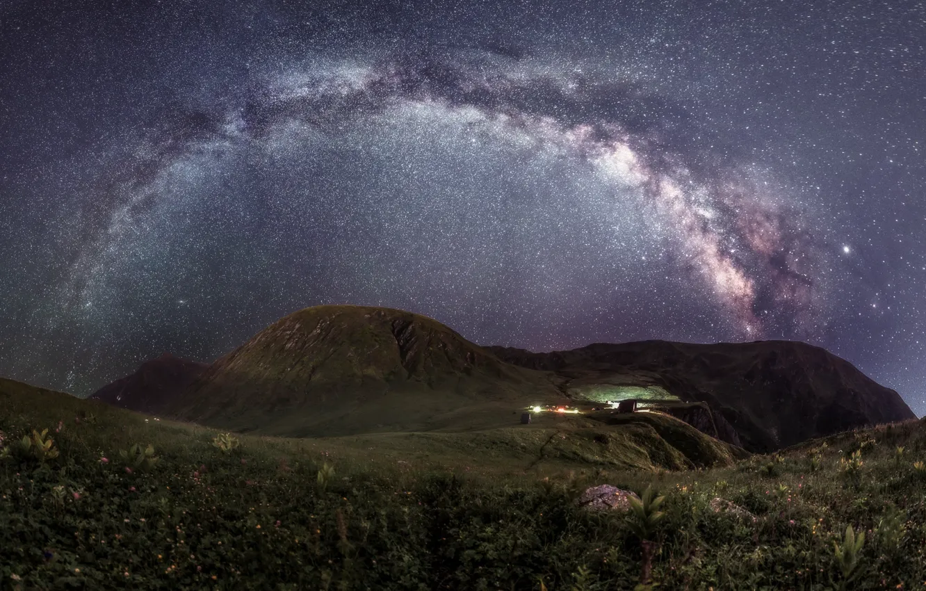 Photo wallpaper stars, landscape, mountains, night, nature, the milky way, Sochi, Krasnaya Polyana