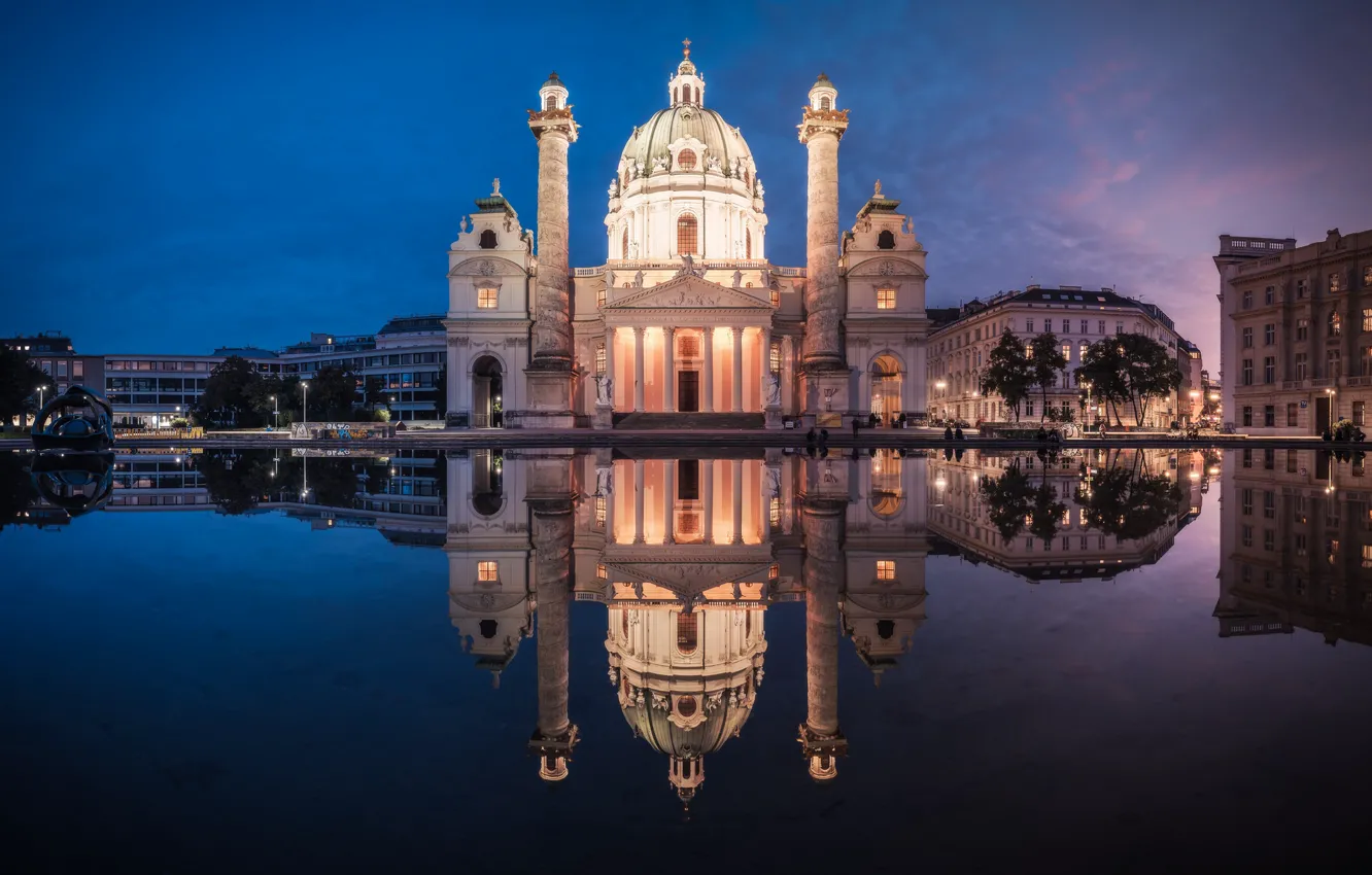Photo wallpaper Austria, architecture, dome, Vienna, religion, Baroque, Karlsplatz, Karl Church