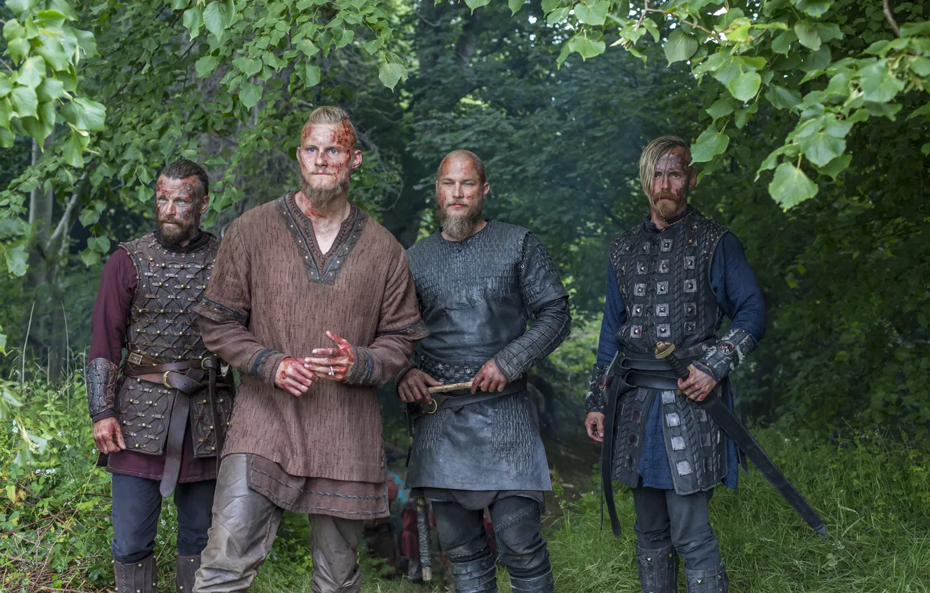 Photo wallpaper warrior, Vikings, The Vikings, Travis Fimmel, Ragnar Lothbrok, Alexander Ludwig, Bjorn