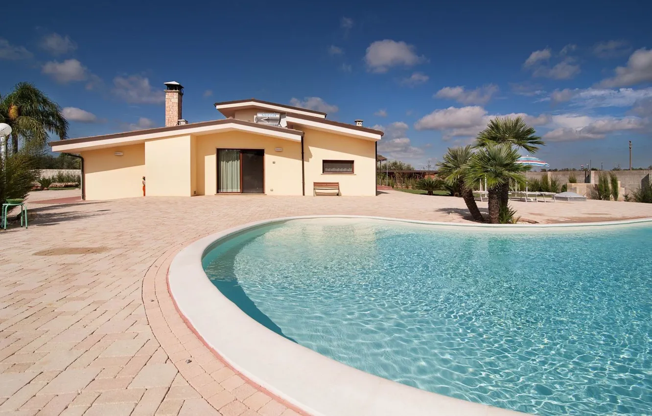 Photo wallpaper palm trees, Villa, pool, Italy, Italy, terrace, Apulia, Salento