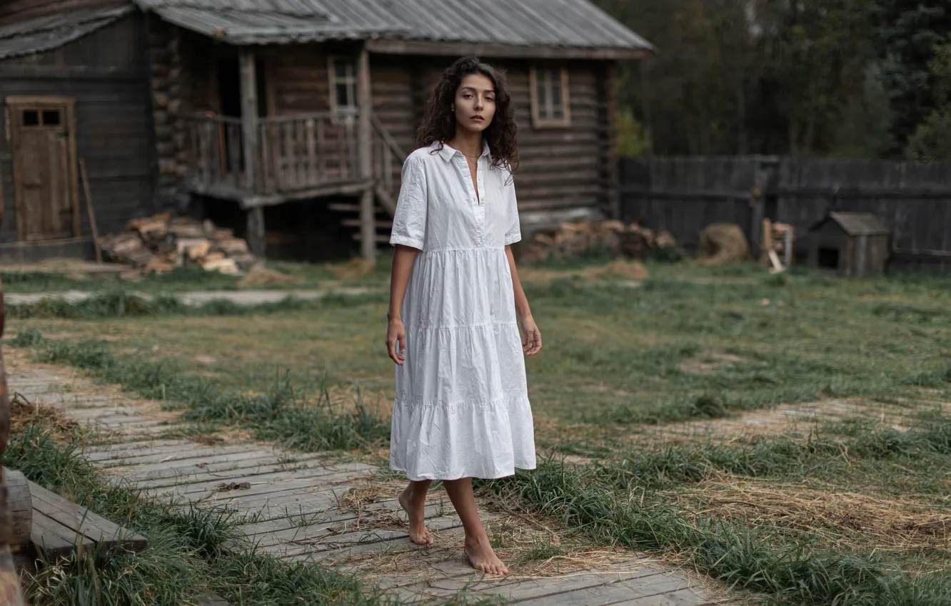 Photo wallpaper girl, landscape, nature, village, house, Andrey Frolov