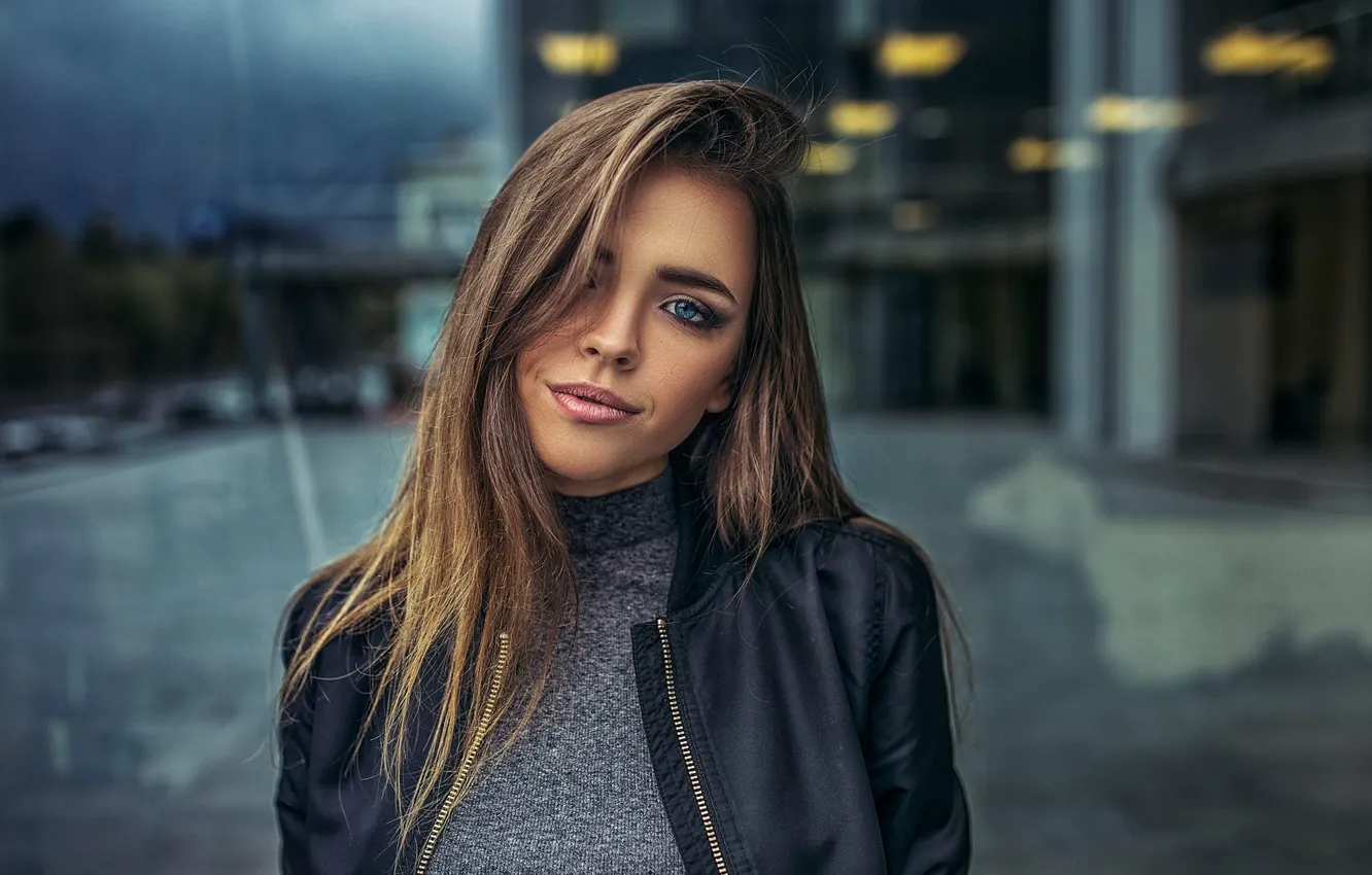 Photo wallpaper girl, long hair, brown hair, photo, photographer, blue eyes, model, bokeh