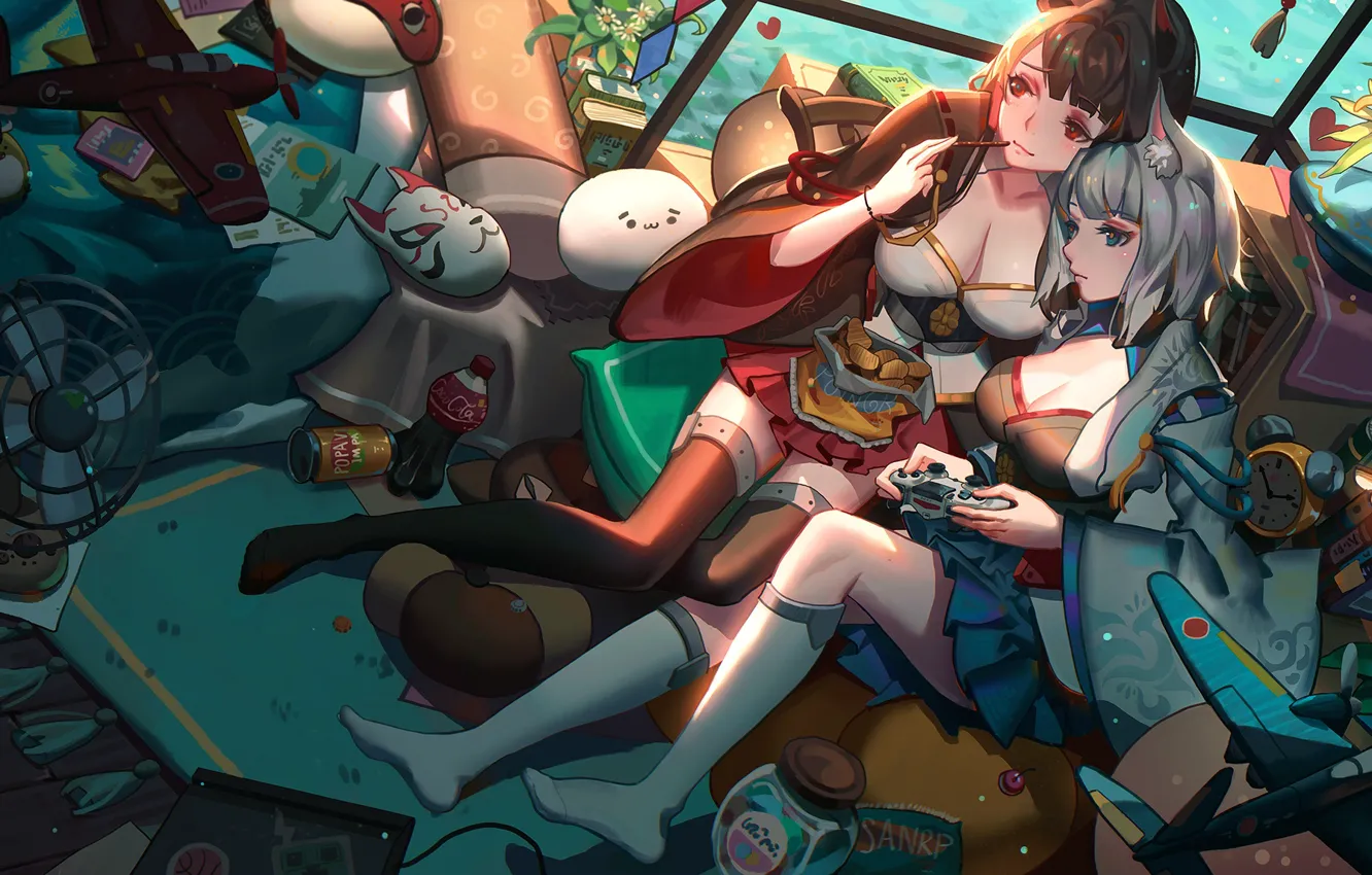 Photo wallpaper girl, fox, food, oppai, sugoi, japonese, Azur Lane, Foxgirl