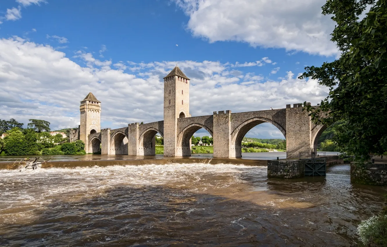 Photo wallpaper bridge, France, France, Cahors, Valentre bridge, River Lot, Cahors, River TEW