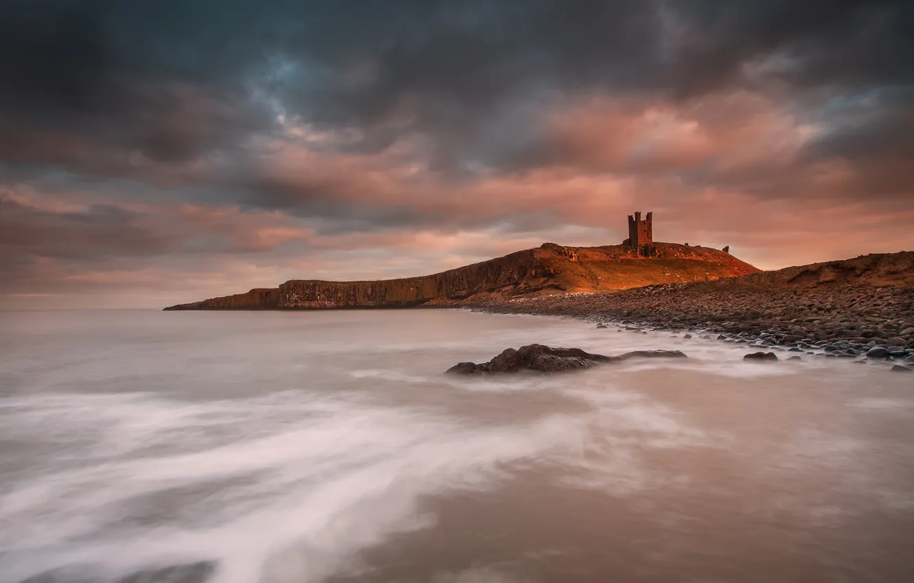 Photo wallpaper sea, clouds, castle, shore