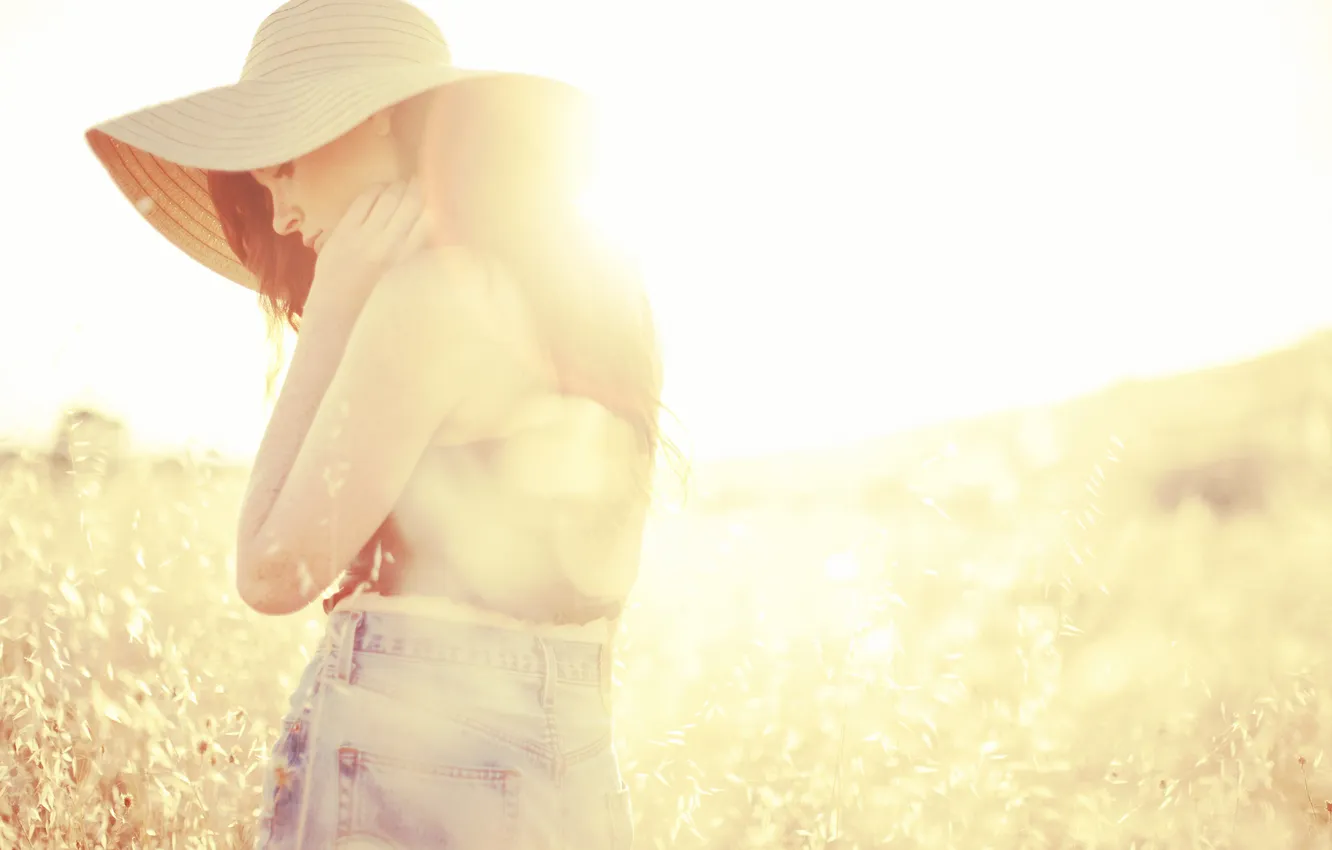 Photo wallpaper the sun, skirt, jeans, hat