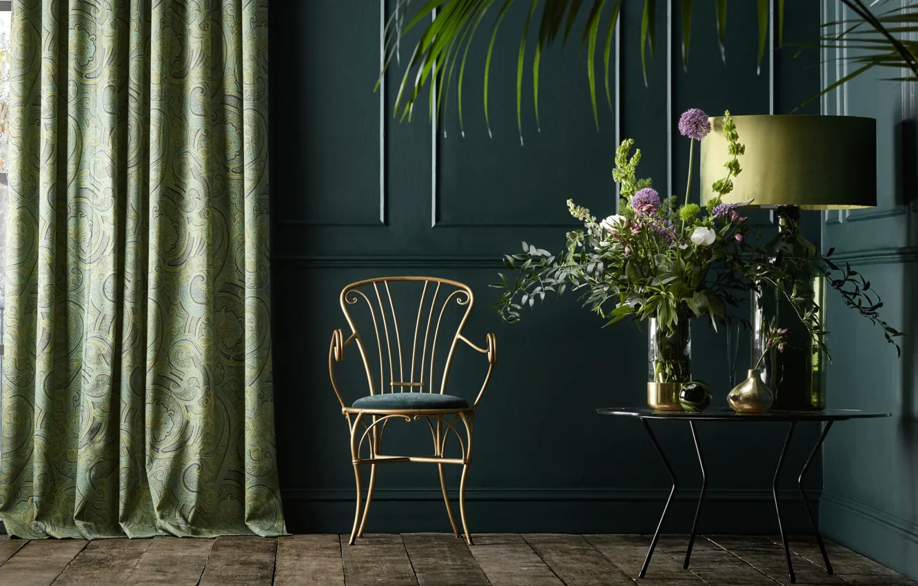 Photo wallpaper flowers, design, style, room, lamp, interior, chair, vase