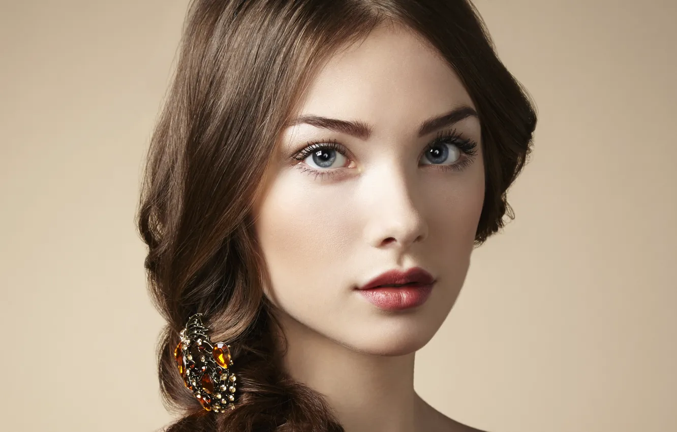 Photo wallpaper look, girl, portrait, makeup, brown hair