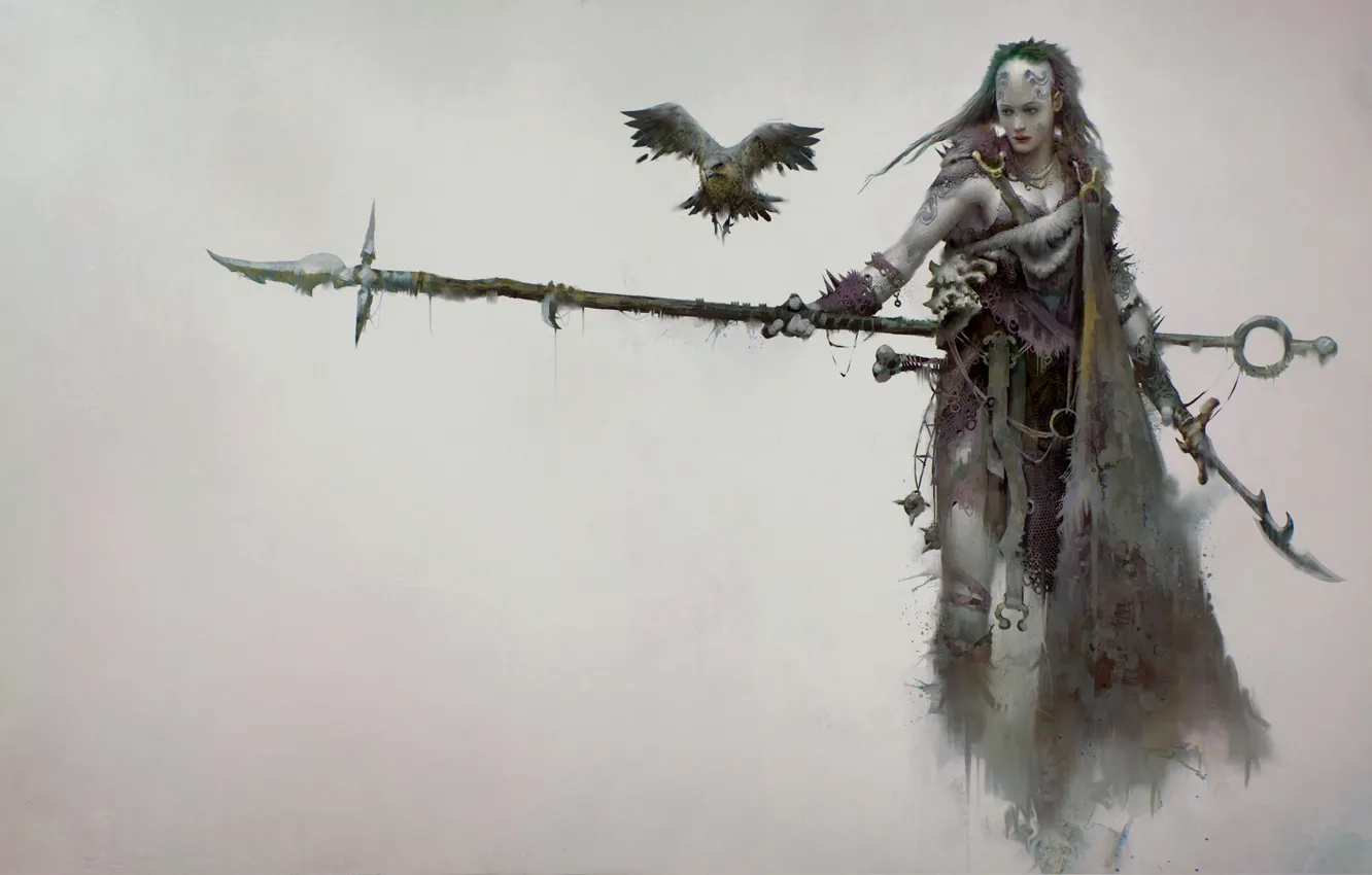 Photo wallpaper girl, background, crows, witch, Raven