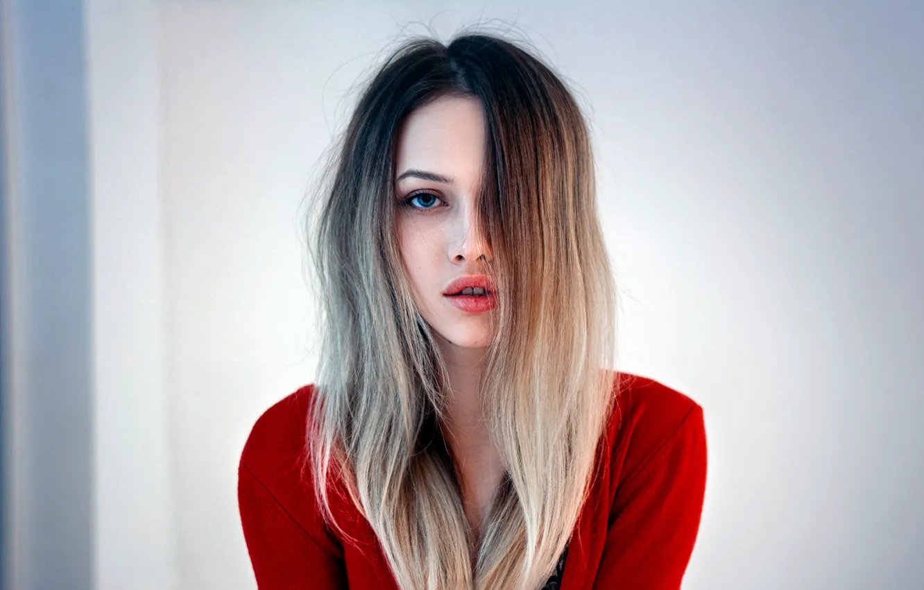 Photo wallpaper girl, long hair, photo, blue eyes, model, lips, face, blonde