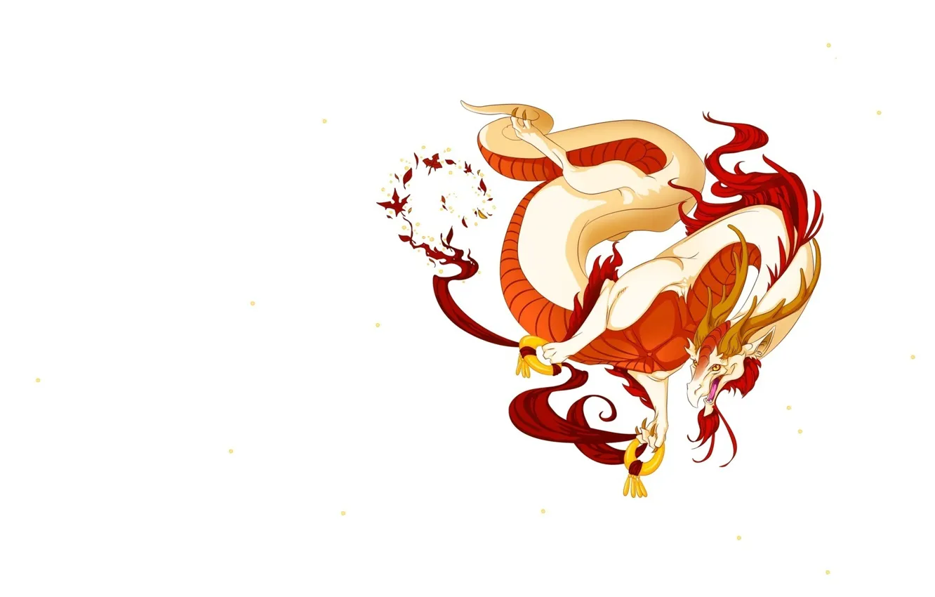 Photo wallpaper autumn, leaves, dragon, art, fantasy, Mythka