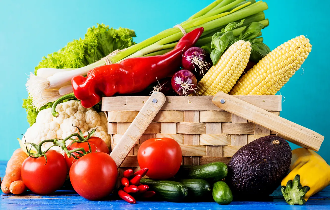 Photo wallpaper greens, basket, vegetables