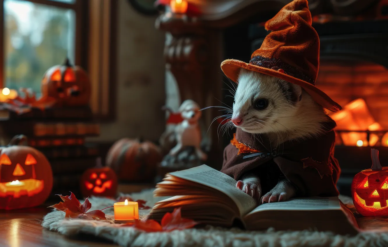 Photo wallpaper Halloween, neural network, look, holiday, AI art, ferret, autumn, the scenery