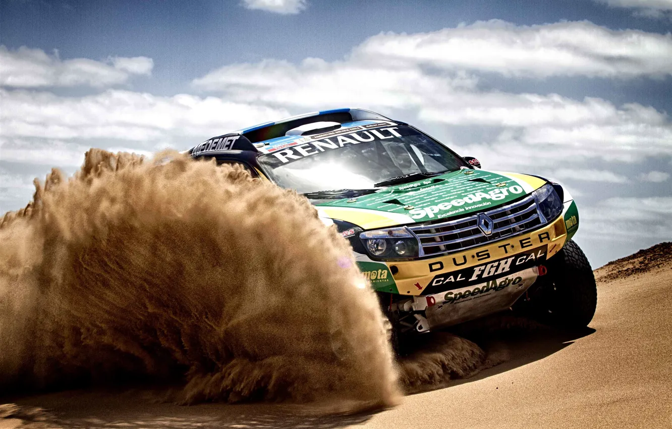 Photo wallpaper Sand, Auto, Sport, Machine, Race, Renault, Dakar, SUV