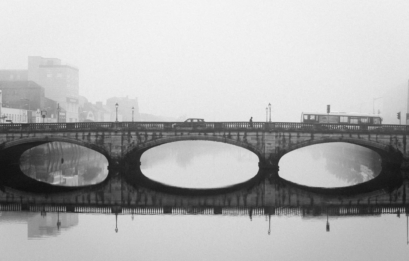 Photo wallpaper bridge, Ireland, cityscape, foggy, Cork, everyday life, urban scene, River Lee