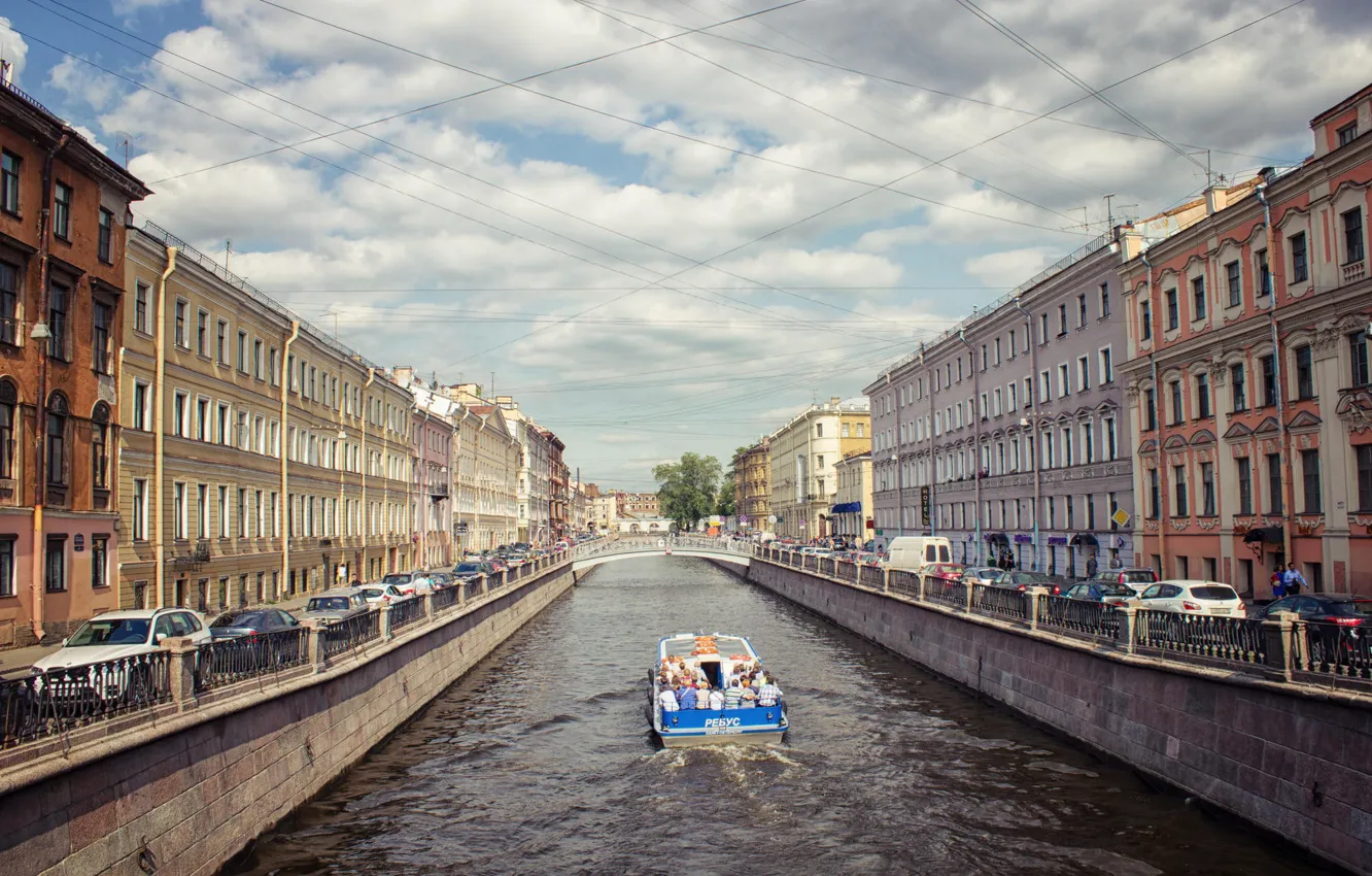 Photo wallpaper river, channel, Russia, promenade, Peter, Saint Petersburg, St. Petersburg, Moyka river