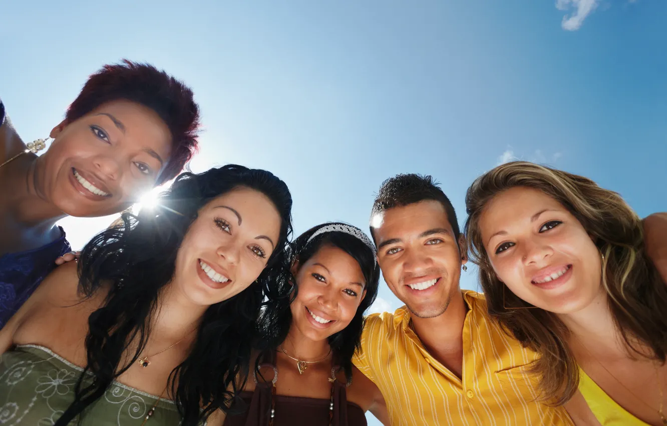 Photo wallpaper smiles, selfie, Group of friends