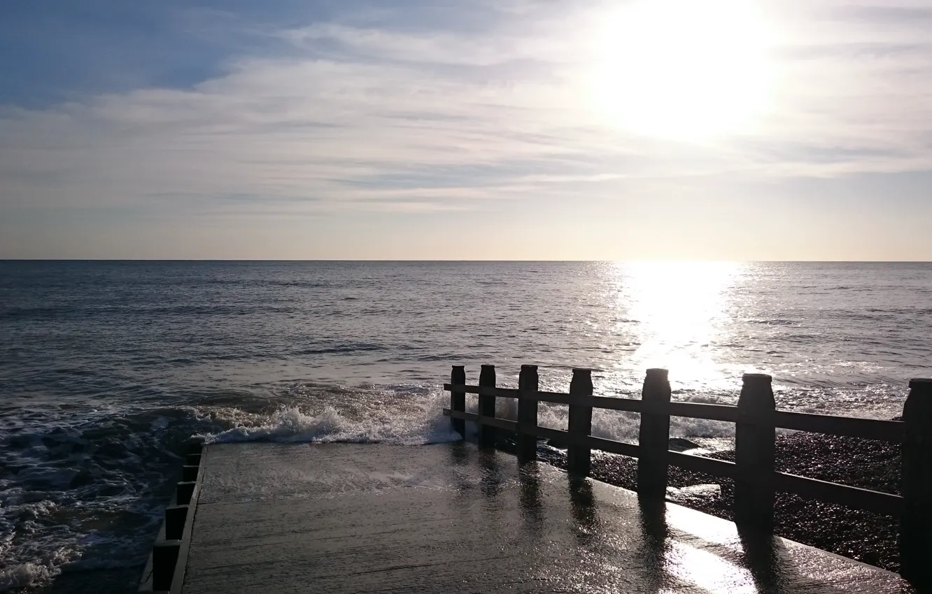 Photo wallpaper sea, the sun, shore, pier, Chichester