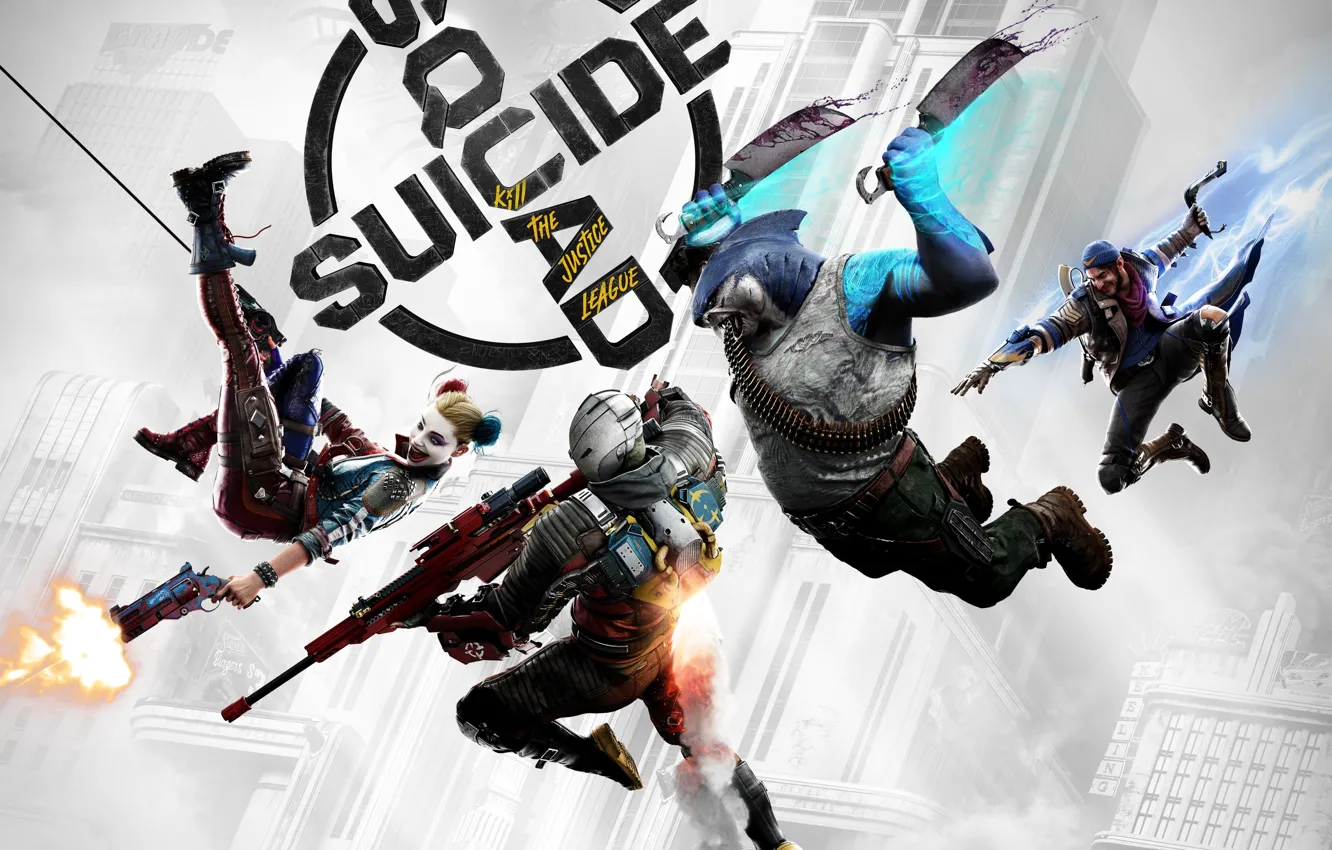 Photo wallpaper the game, DC Comics, Deadshot, Harley Quinn, Rocksteady Studios, Captain Boomerang, King Shark, Characters from …